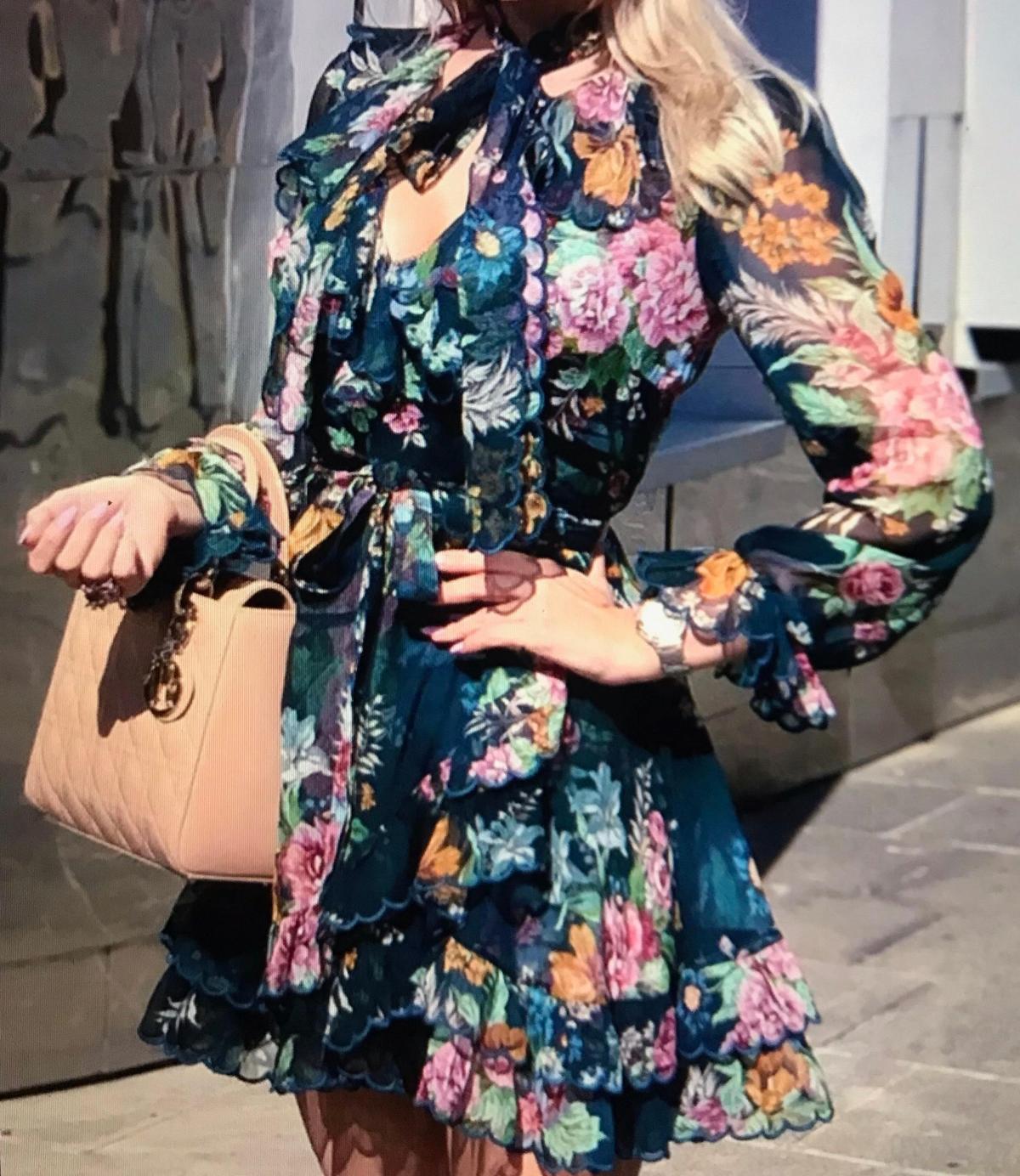 Zimmermann Wavelength Scallop Ruffled Wrap Around Mini Dress Teal Daphne Floral Print Size 1 / AU 10 - Image 3