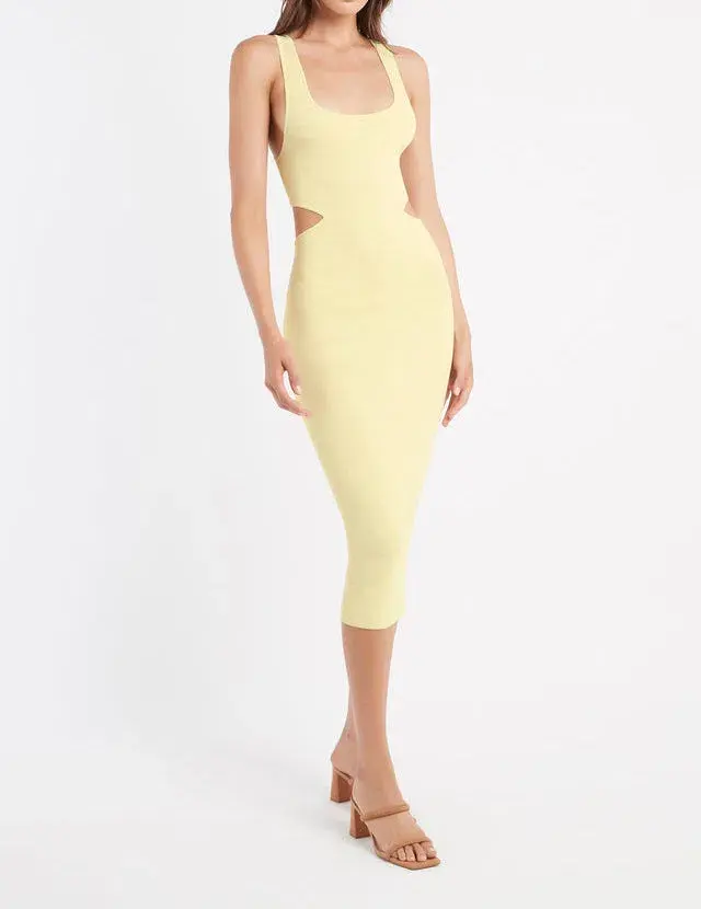 Kookai  Malone Cut Out Midi Dress Yellow Size 12 - Image 1