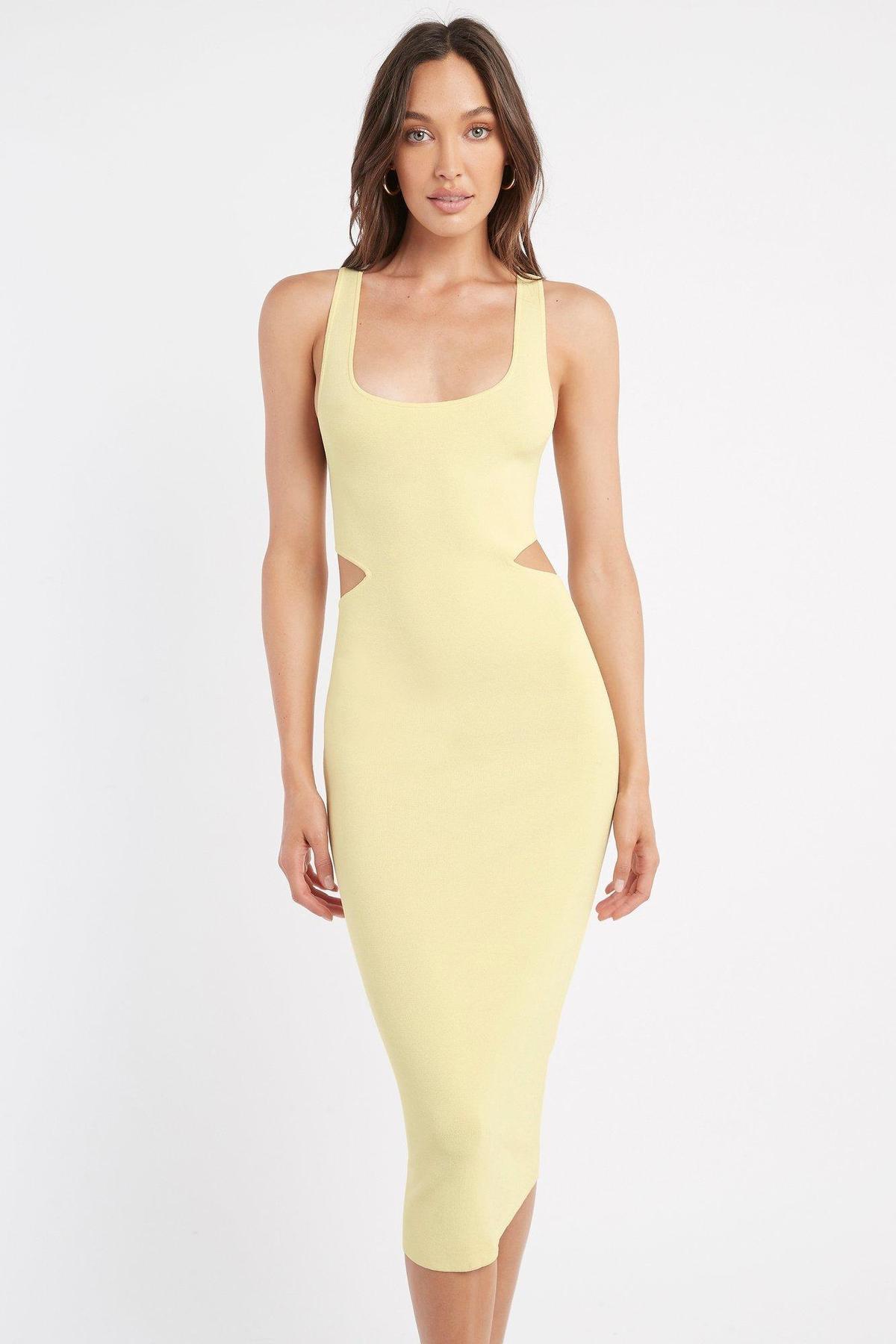 Kookai  Malone Cut Out Midi Dress Yellow Size 12 - Image 2