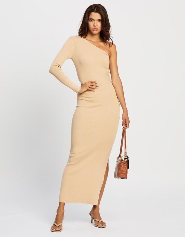 Aere One Shoulder Knit Maxi Dress Cream Size 8  for rent on The Volte - main image