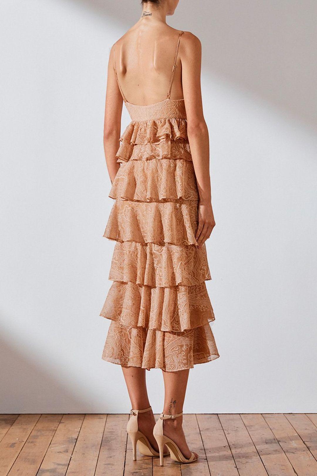 Shona Joy Monroe Tiered Midi Dress Nude Size 8 - Image 3