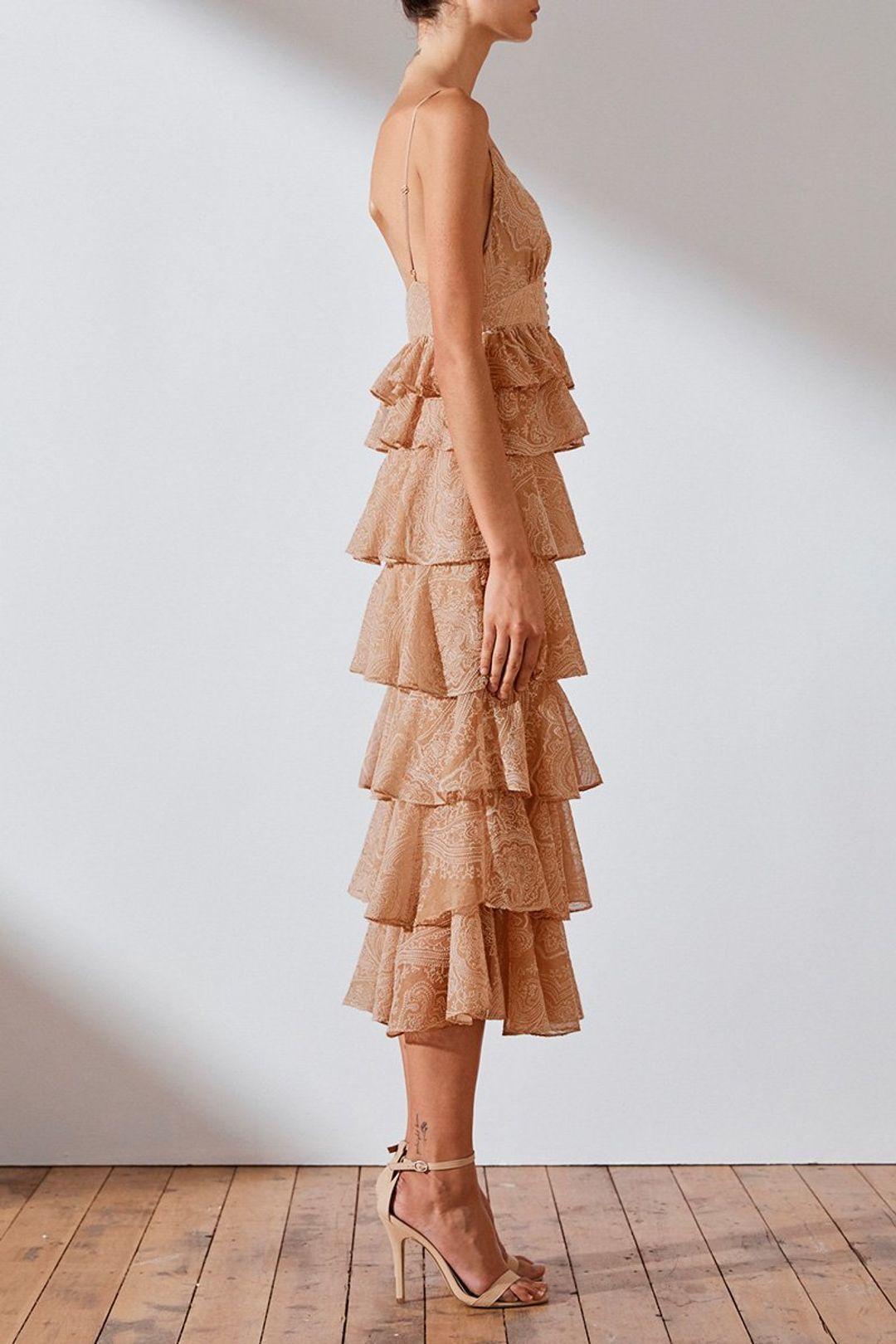Shona Joy Monroe Tiered Midi Dress Nude Size 8 - Image 2
