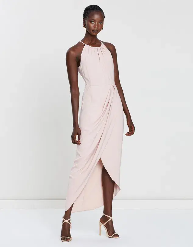 Shona Joy High Neck Ruched Midi Dress Pink Size 6 - Image 1