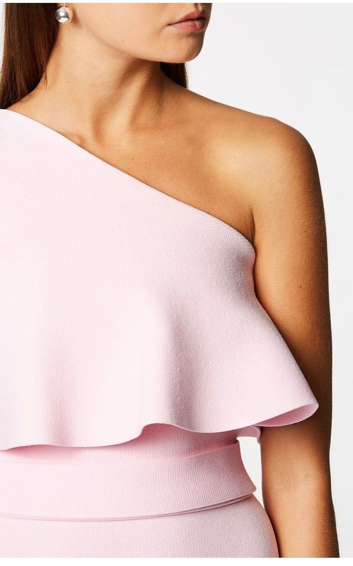 Scanlan Theodore Sleeves Crepe Knit Ruffle Midi Dress Pink Size 6 - Image 4