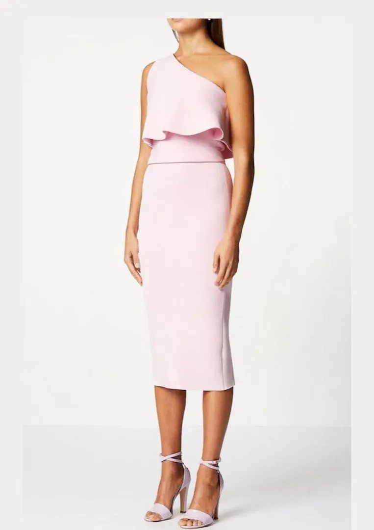 Scanlan Theodore Sleeves Crepe Knit Ruffle Midi Dress Pink Size 6 - Image 1