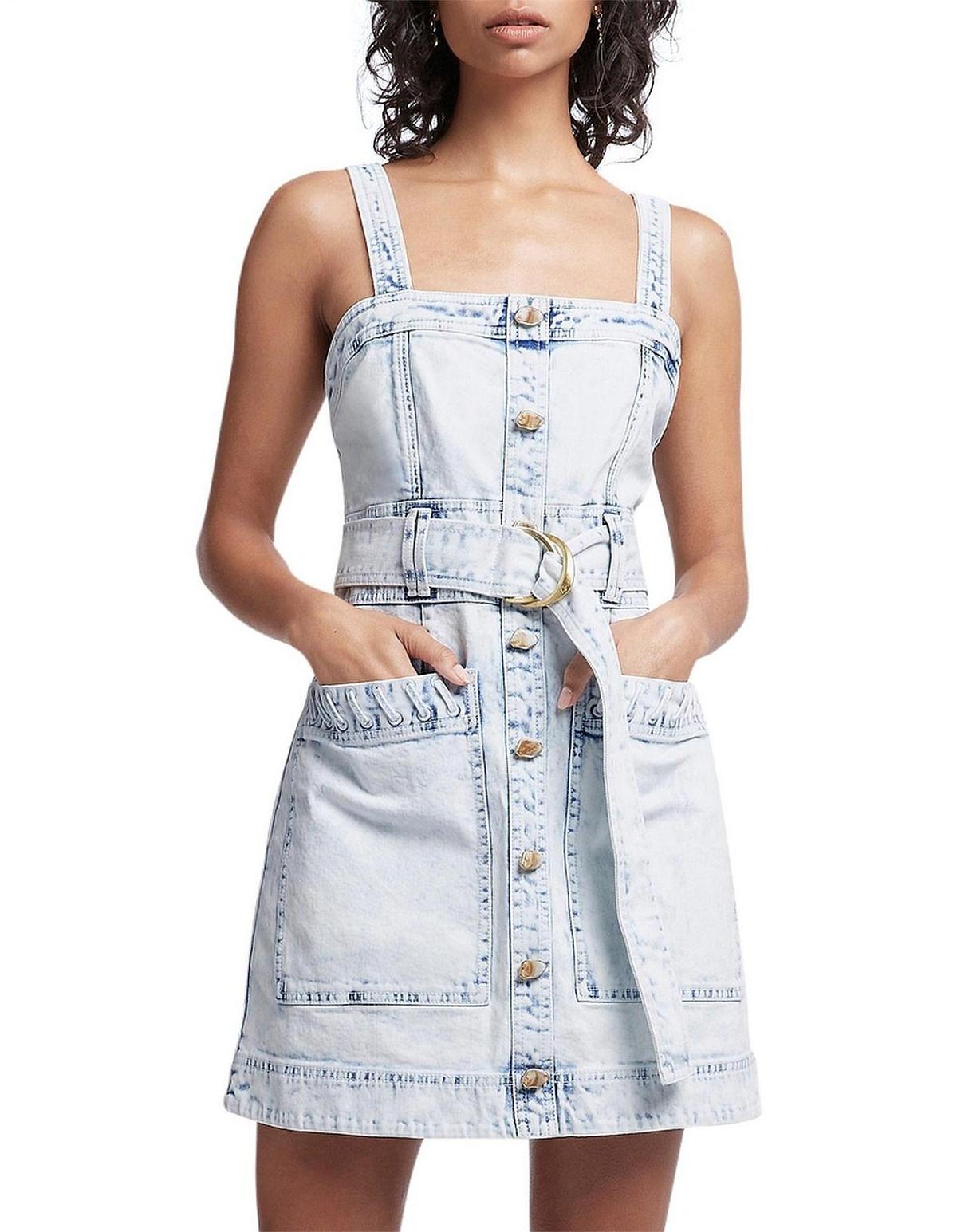 Aje Crafted Sleeveless Denim Mini Dress Acid Wash Size 6 - Image 1