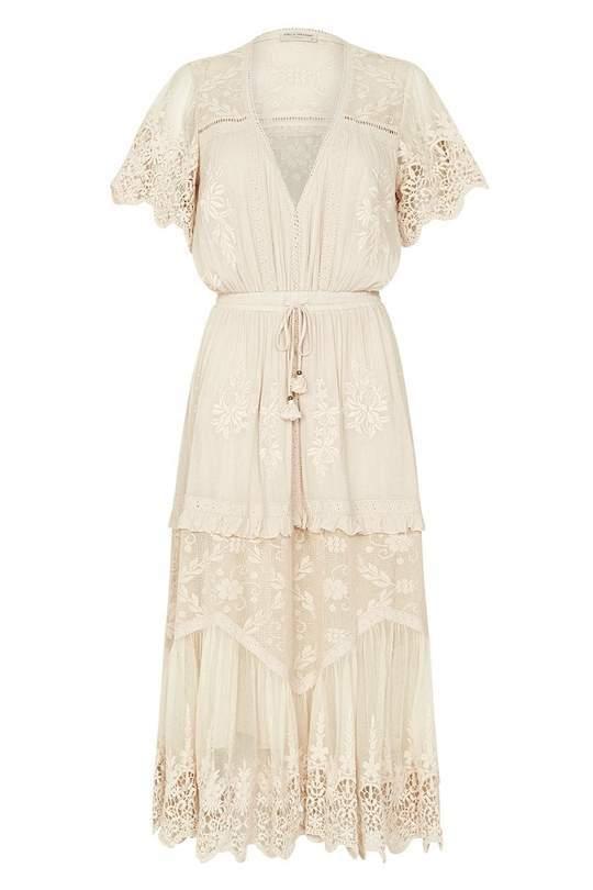 Spell Designs Maggie Embroidered Midi Dress Cream Size 10 - Image 4