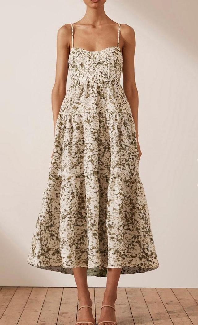 European linen tiered midi dress Clearance