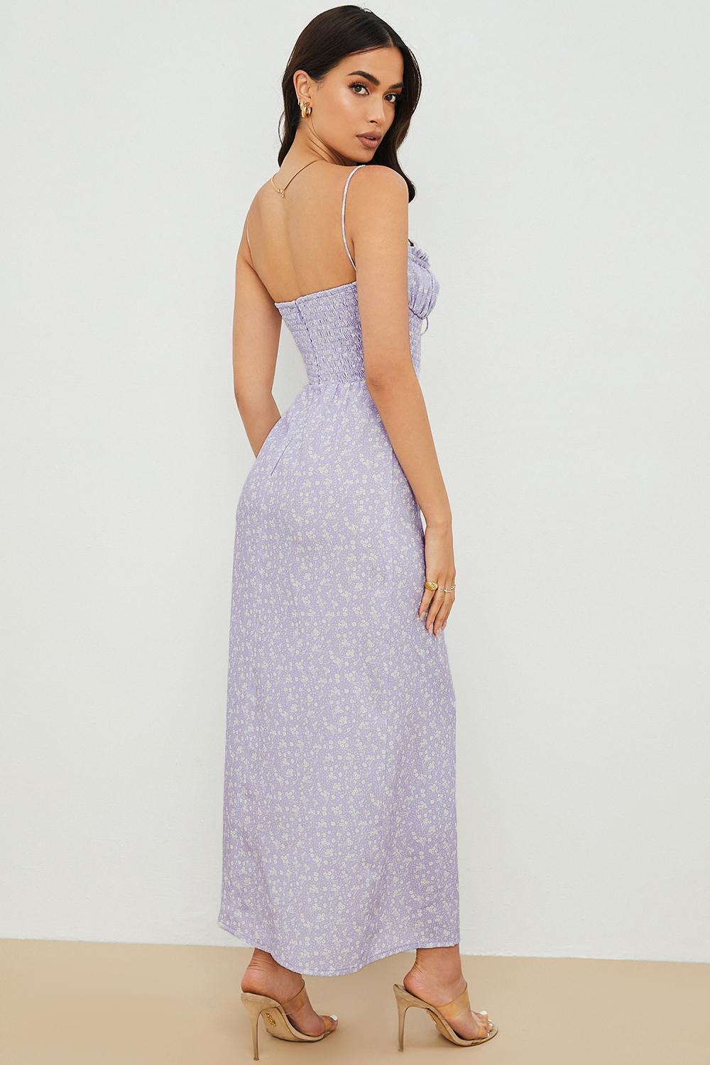  House of CB Janelle Shirred Ankle Maxi Dress Lilac Floral Size 14 for rent on The Volte - main image