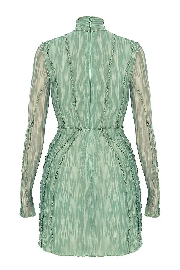 House of CB 'Dylan' Ivy Printed Mesh Lace Up Mini Dress Green Size 8 - Image 7
