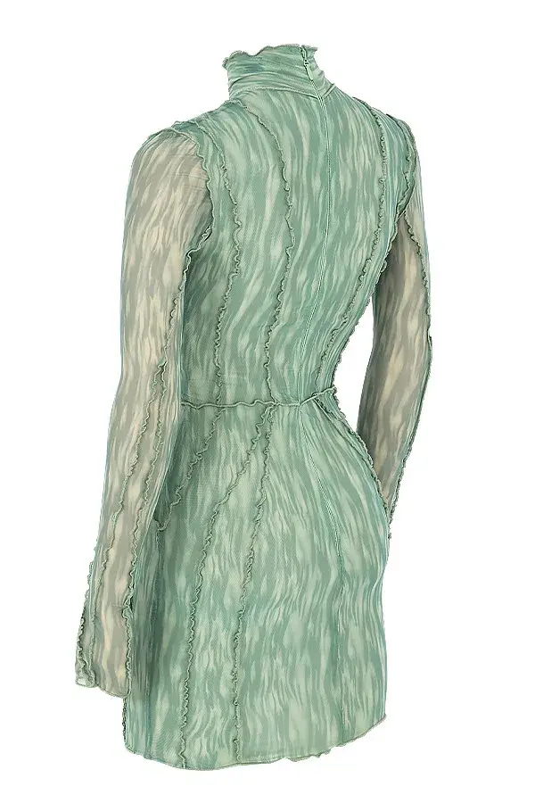 House of CB 'Dylan' Ivy Printed Mesh Lace Up Mini Dress Green Size 8 - Image 6