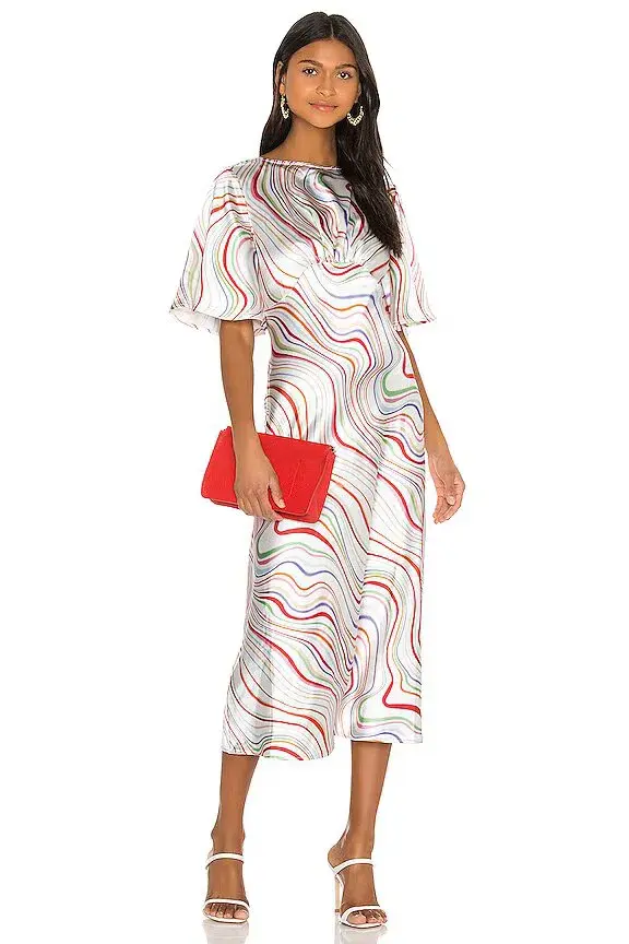 C/MEO Collective My Way Short Sleeve Dress in Ivory Rainbow Size AU 12 - Image 1