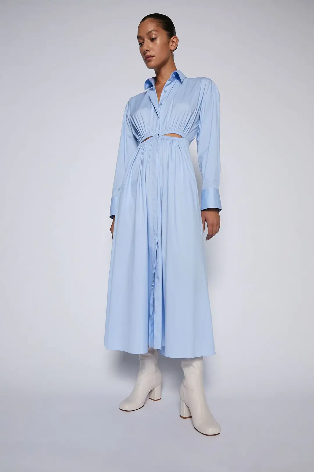 Scanlan Theodore Cotton Gathered Dress Pale Blue Size 8 for rent on The Volte - main image