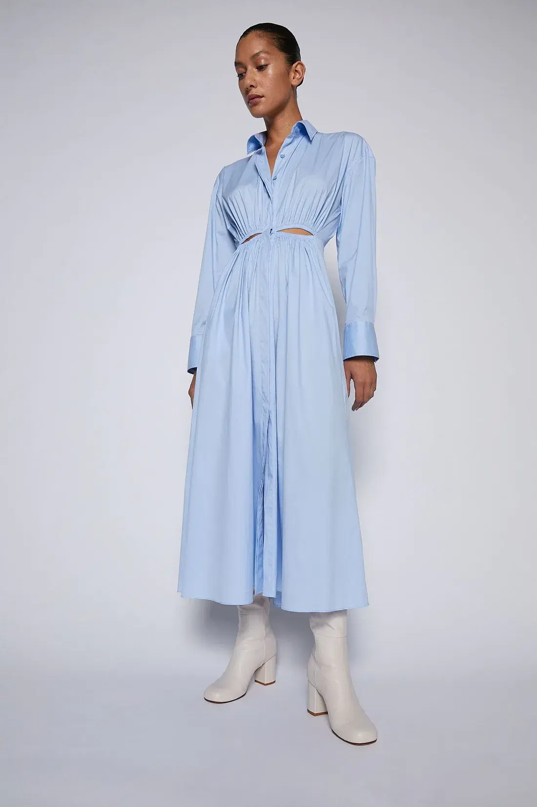 Scanlan Theodore Cotton Gathered Dress Pale Blue Size 8 - Image 5