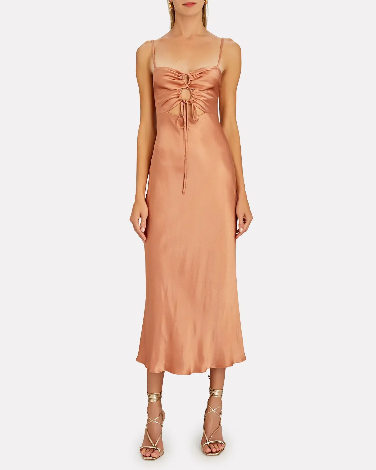 Shona Joy Eloise Lace Up Midi Dress Caramel Brown Size AU 6 - Image 2