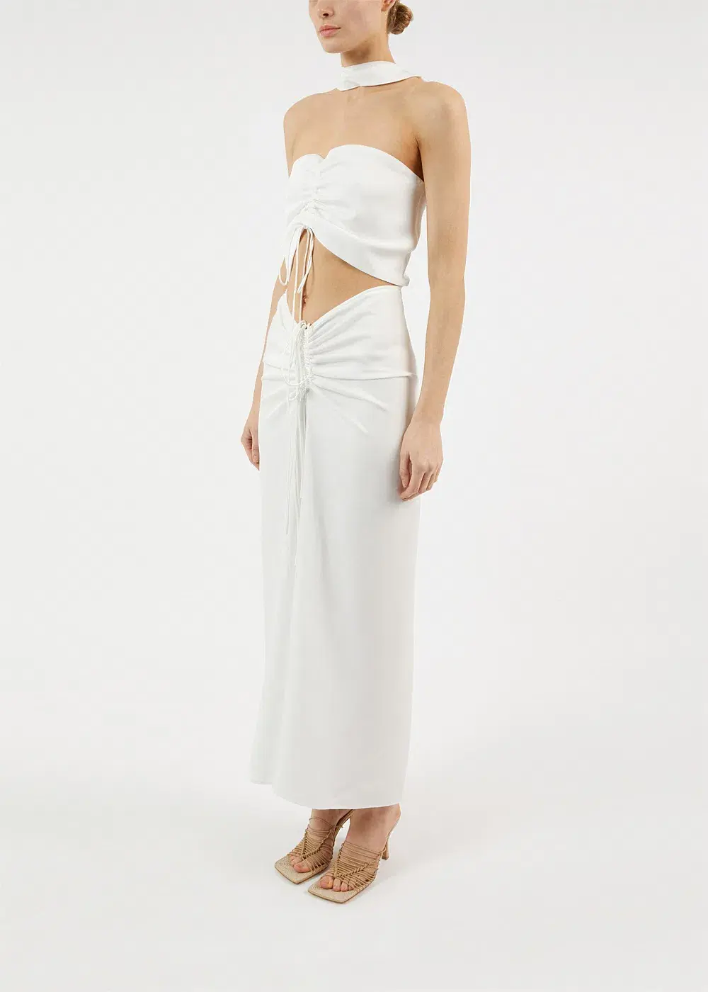 Christopher Esber Natural Ruched Disconnect Dress White Size 6 - Image 2