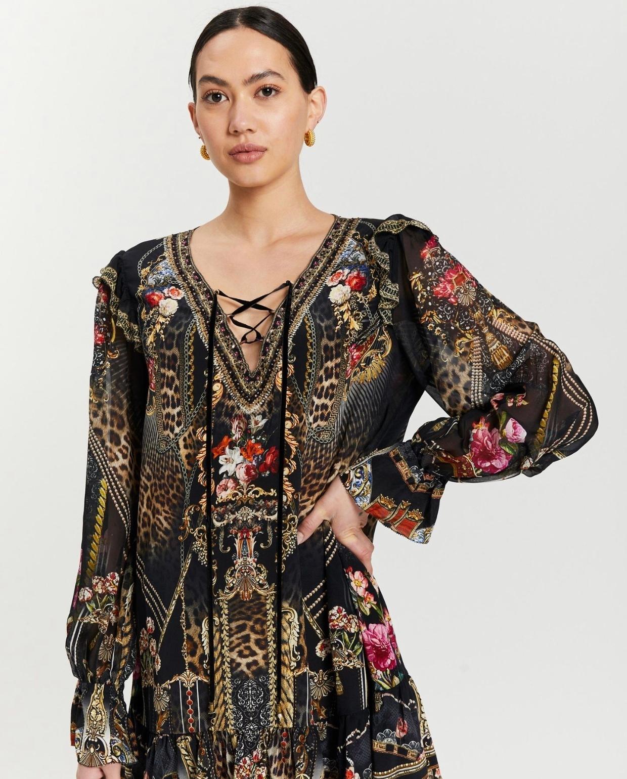 Camilla Gothic Goddess Ruffle Lace Up Dress Print Size XL - Image 8