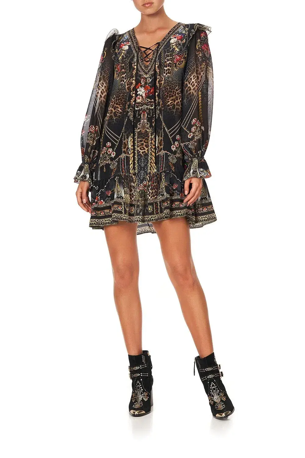 Camilla Gothic Goddess Ruffle Lace Up Dress Print Size XL - Image 1