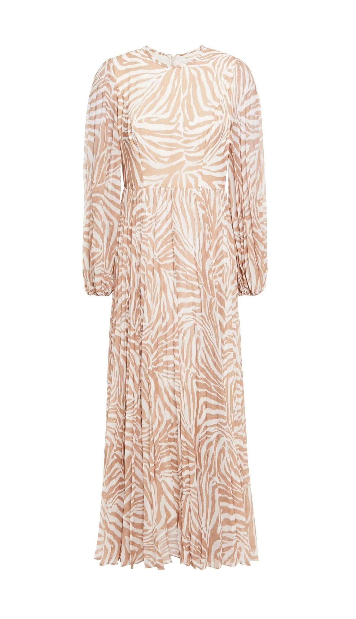 Zimmermann Sunray Long Sleeve Midi Dress Sand/Zebra Print Size 8 - Image 3