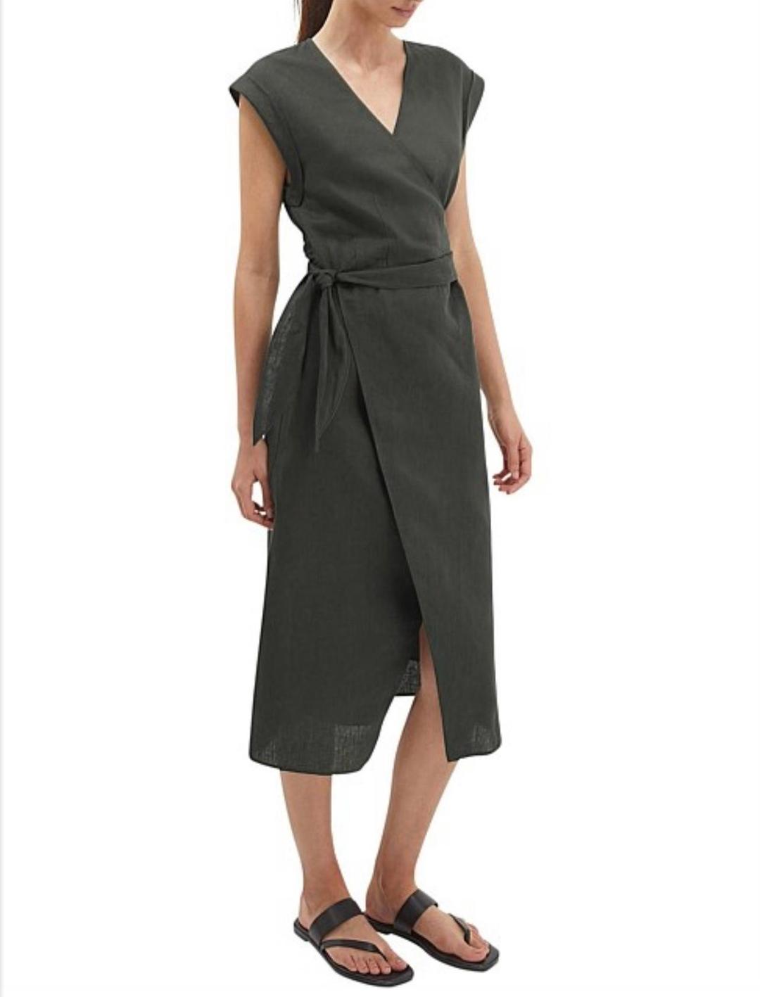 Saba Jasmine Linen Wrap Dress Green Size 6 for rent on The Volte - main image