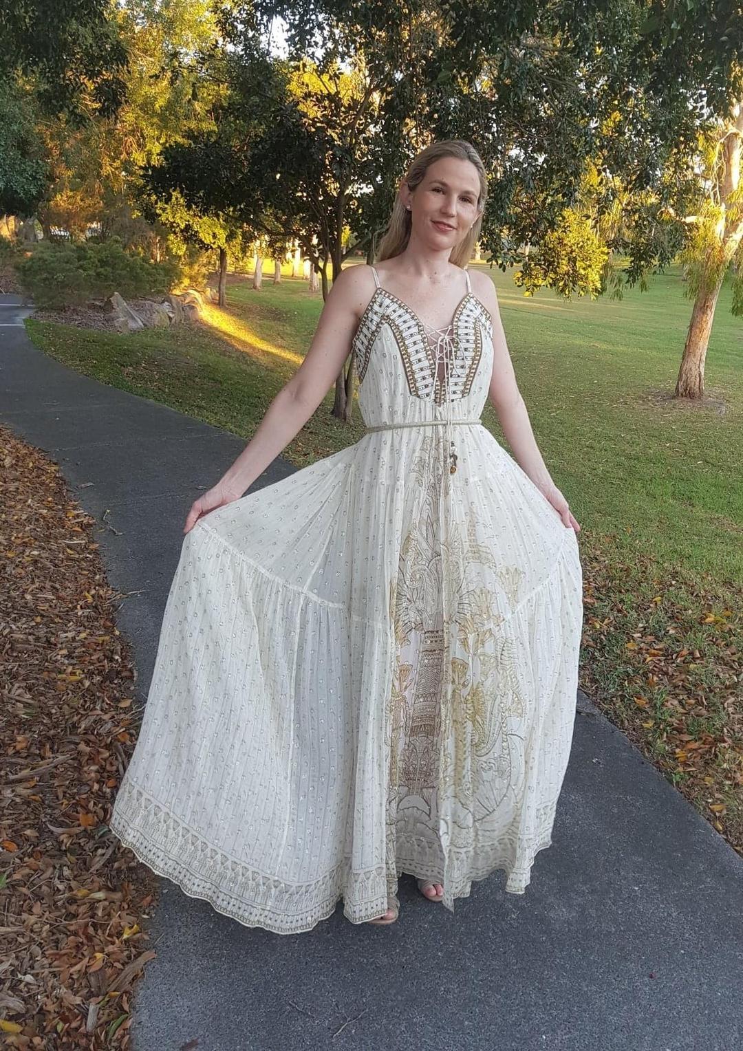 Camilla The Queens Chamber Lace Up Front Panel Dress Print Size 6 for rent on The Volte - main image