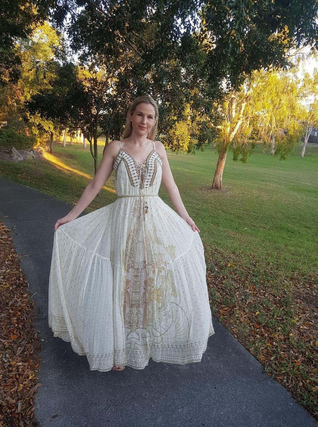 Camilla The Queens Chamber Lace Up Front Panel Dress Print Size 6 for rent on The Volte - main image