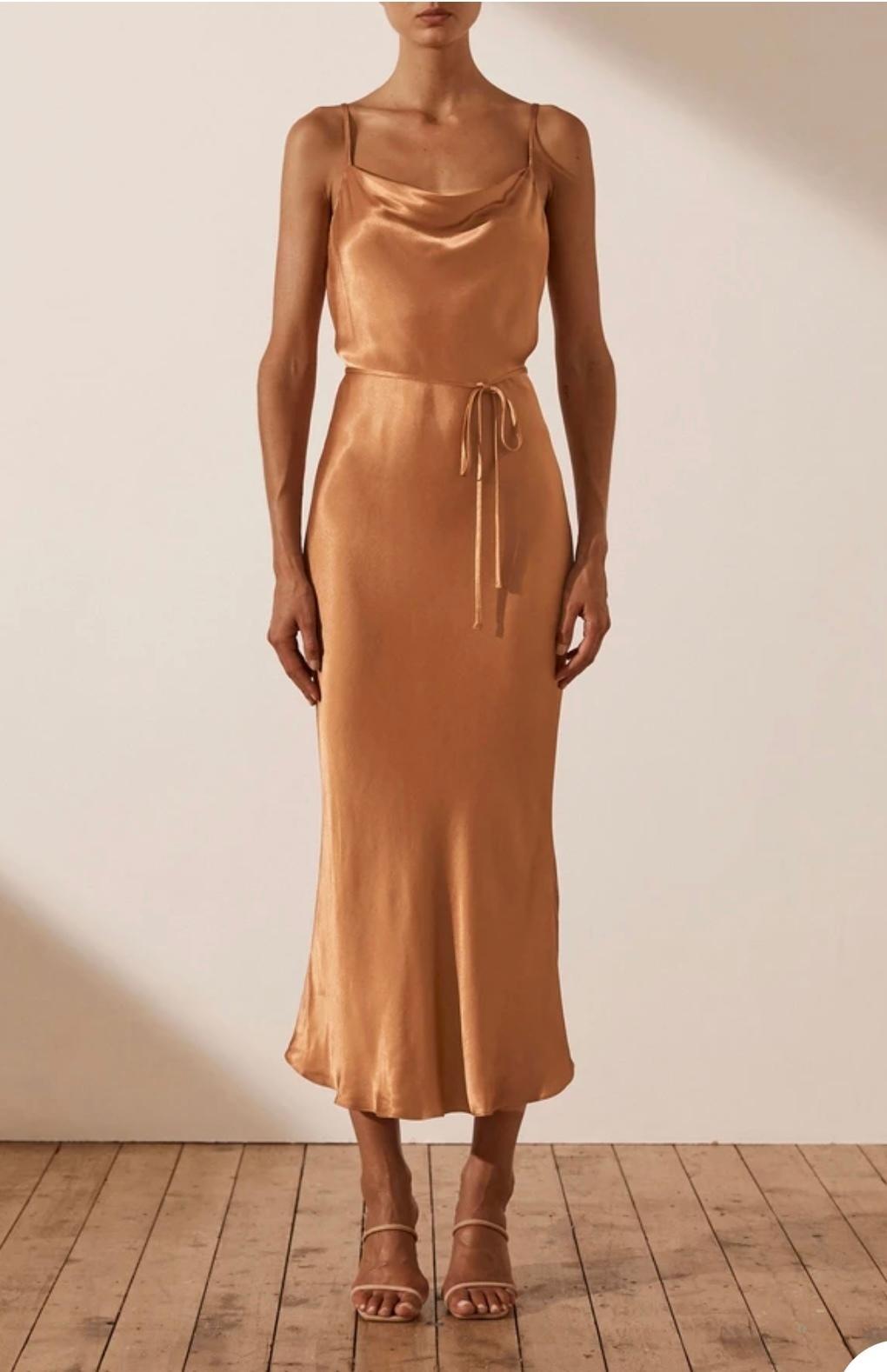 Shona Joy La Lune Bias Cowl Midi Dress Orange Size 8 - Image 1