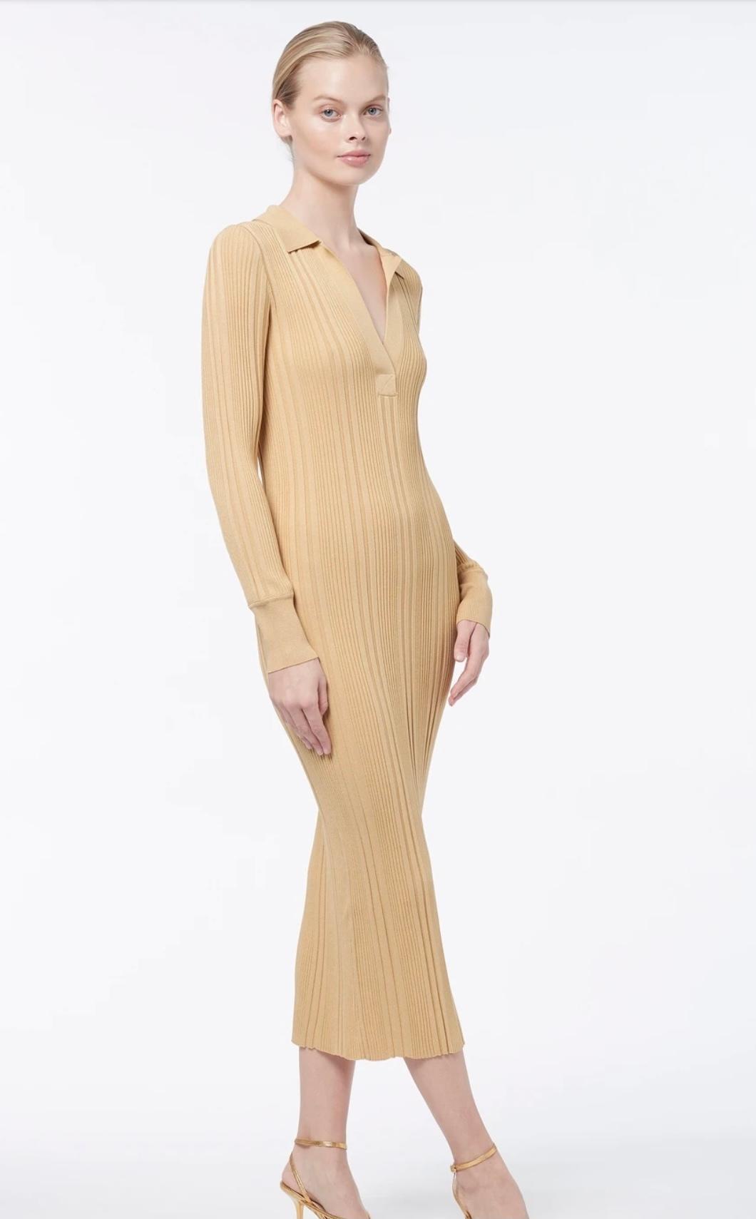 Manning Cartell  Long Sleeve Knit Midi Dress Yellow Size 4 - Image 3