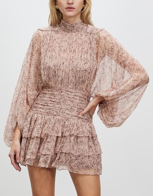 Shona Joy Paulette Long Sleeve Ruched Mini Dress Print Size 8  - Image 5