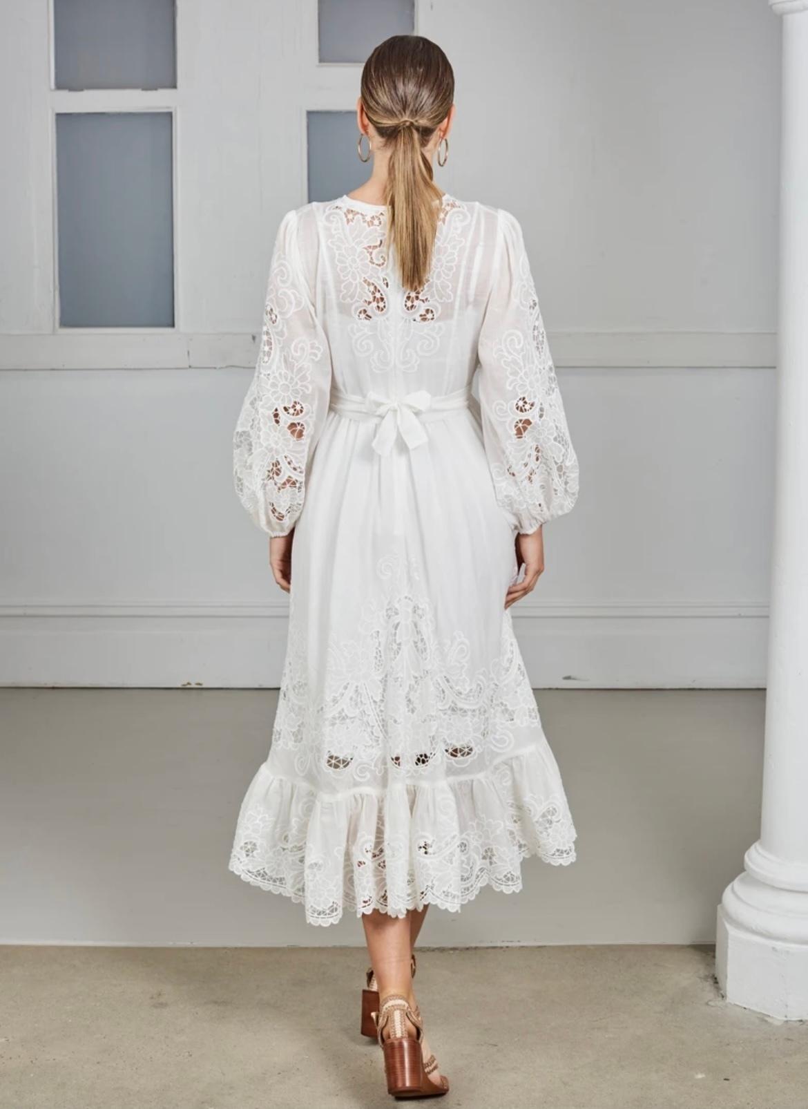 Zimmermann Lulu Scallop Midi Dress Ivory Size 8 - Image 4