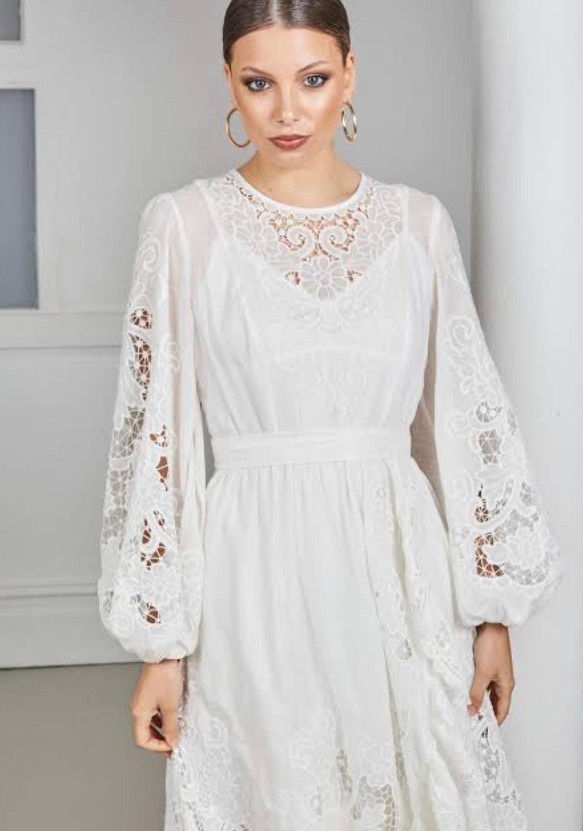 Zimmermann Lulu Scallop Midi Dress Ivory Size 8 - Image 3