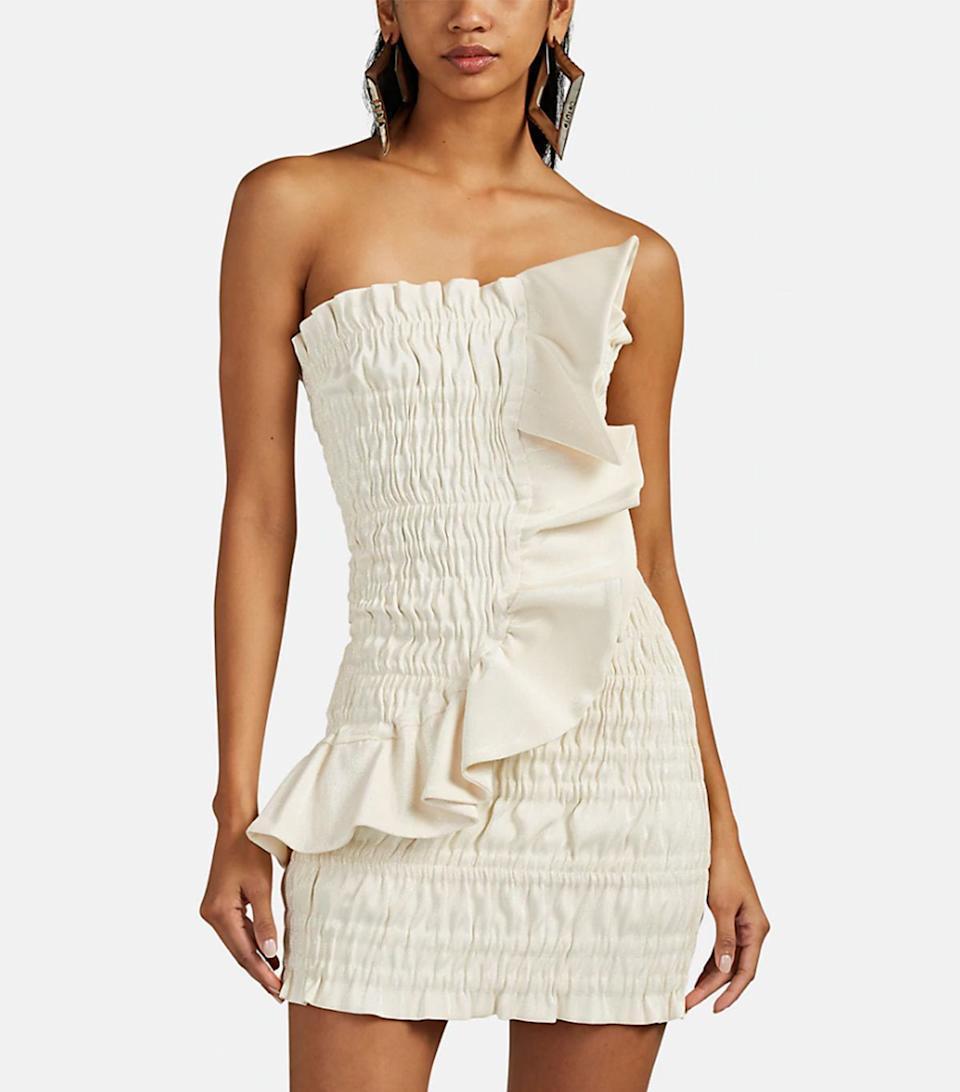 AREA NYC Metallic Ruched Ruffle Stretch Lamé Mini Dress Cream Size 8 - Image 1