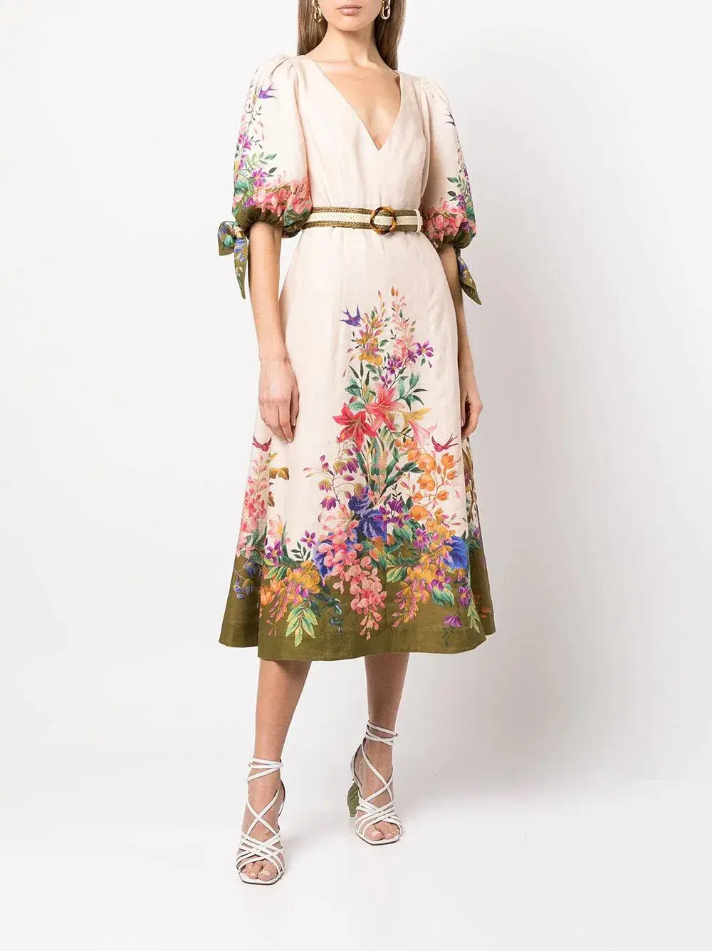 Zimmermann Tropicana Tie Sleeve Midi Dress Size 12 for rent on The Volte - main image