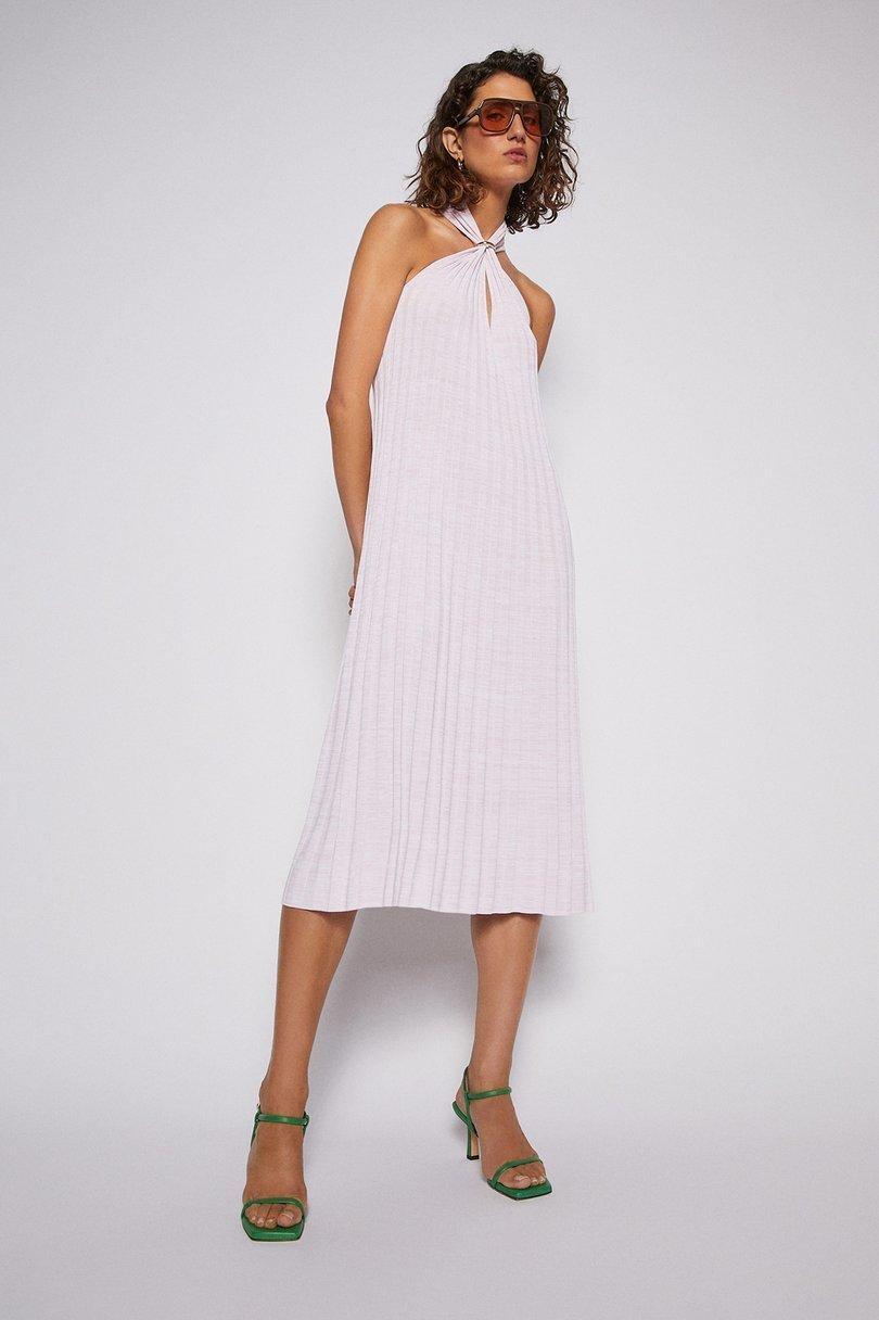 Scanlan Theodore Pleated Rib V-neck Dress Pale Pink Size 8 - Image 1