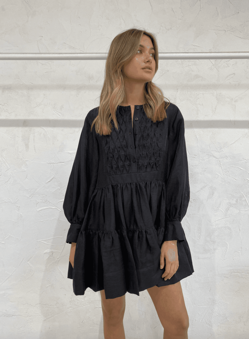 SHONA JOY Margaux Tuxedo Shirt Black Dress - Image 4