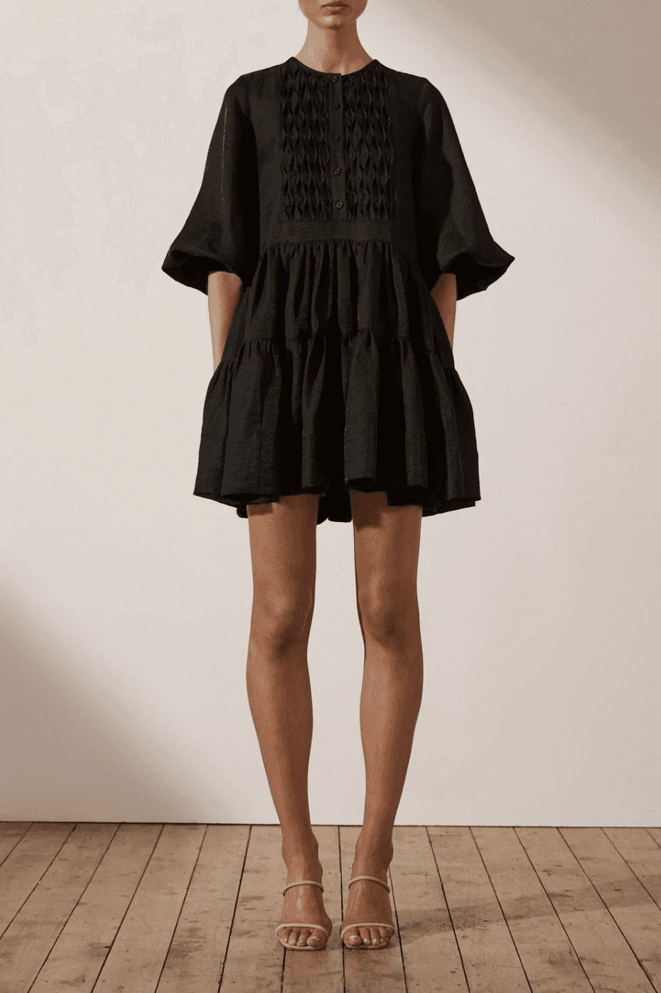 SHONA JOY Margaux Tuxedo Shirt Black Dress - Image 1