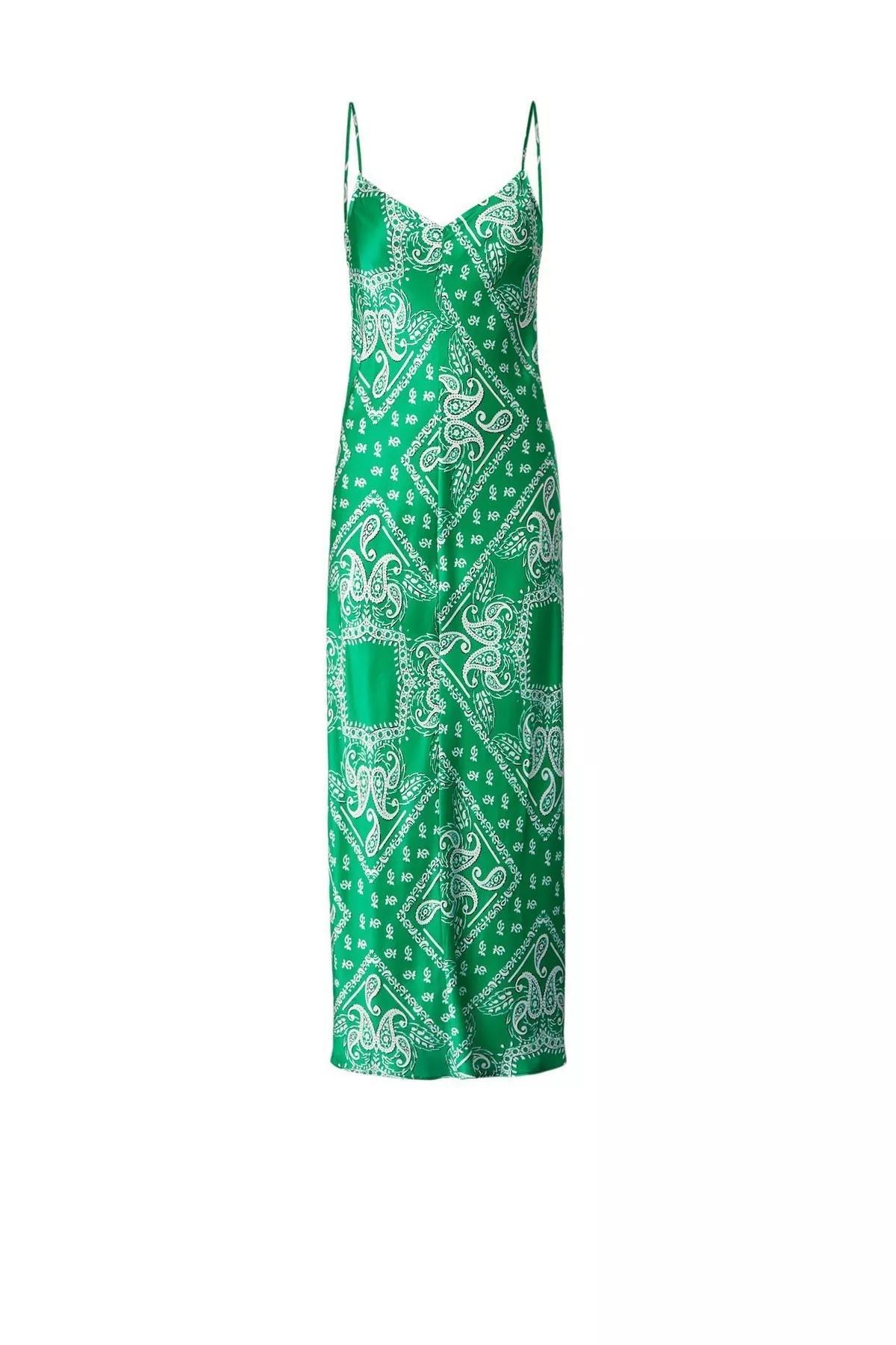 Scanlan Theodore Silk Paisley Long Slip Dress Green Size 10 - Image 6