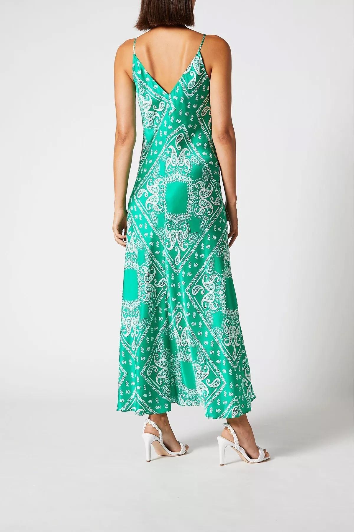 Scanlan Theodore Silk Paisley Long Slip Dress Green Size 10 - Image 3