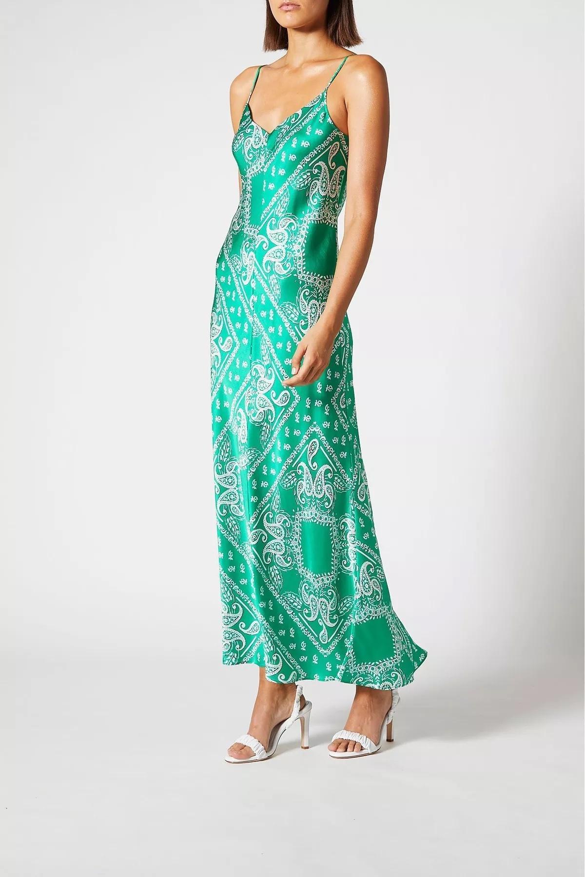 Scanlan Theodore Silk Paisley Long Slip Dress Green Size 10 - Image 1