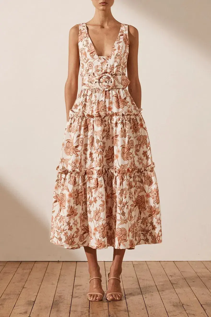 Shona Joy Carolina Tiered Midi Dress Print Size 8 - Image 2