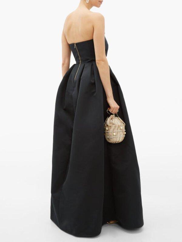 Rochas Bow Bodice Puffed Satin Gown Black Size 6 - Image 4