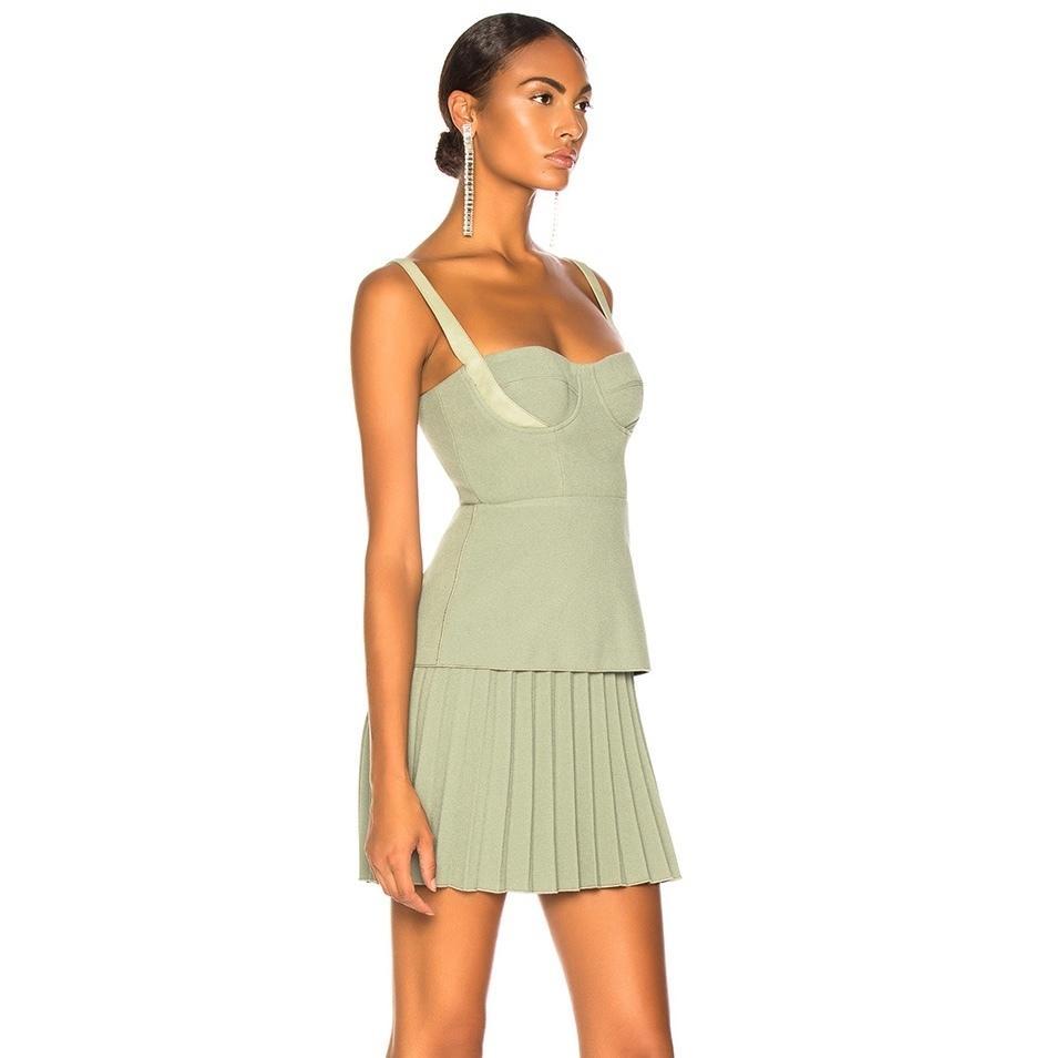 Dion Lee Bustier Pleated Mini Dress Green Size 6 - Image 2