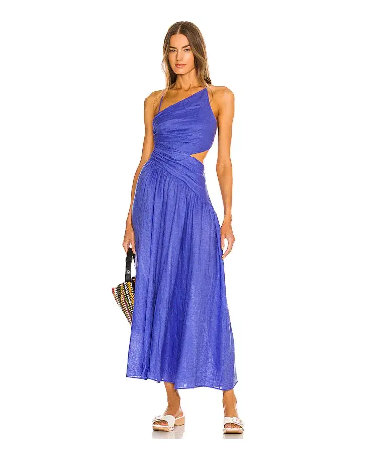 Zimmermann Tropicana Open-back Asymmetric Linen Midi Dress Blue Size 12 - Image 1