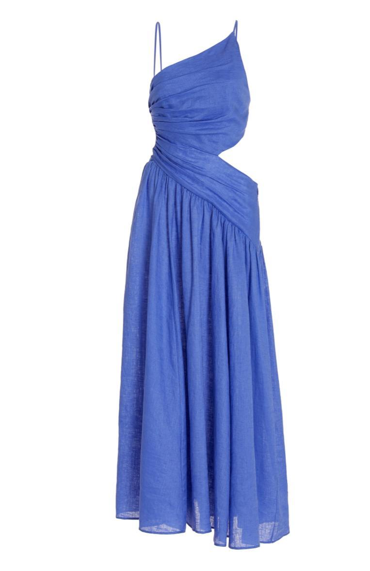 Zimmermann Tropicana Open-back Asymmetric Linen Midi Dress Blue Size 12 - Image 4