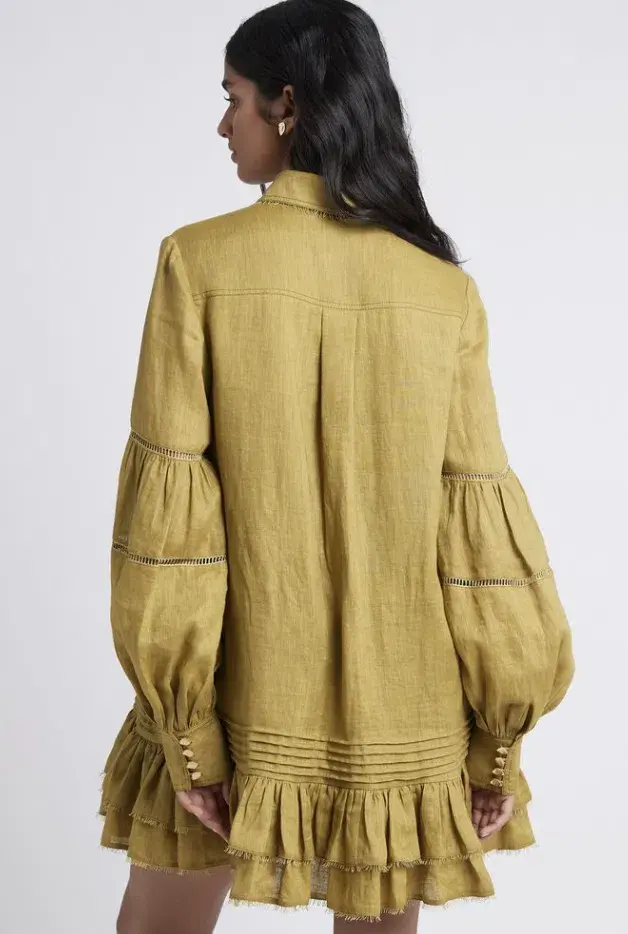 Aje Lotus Shirt Dress in Olive Green - Size 6 - Image 3