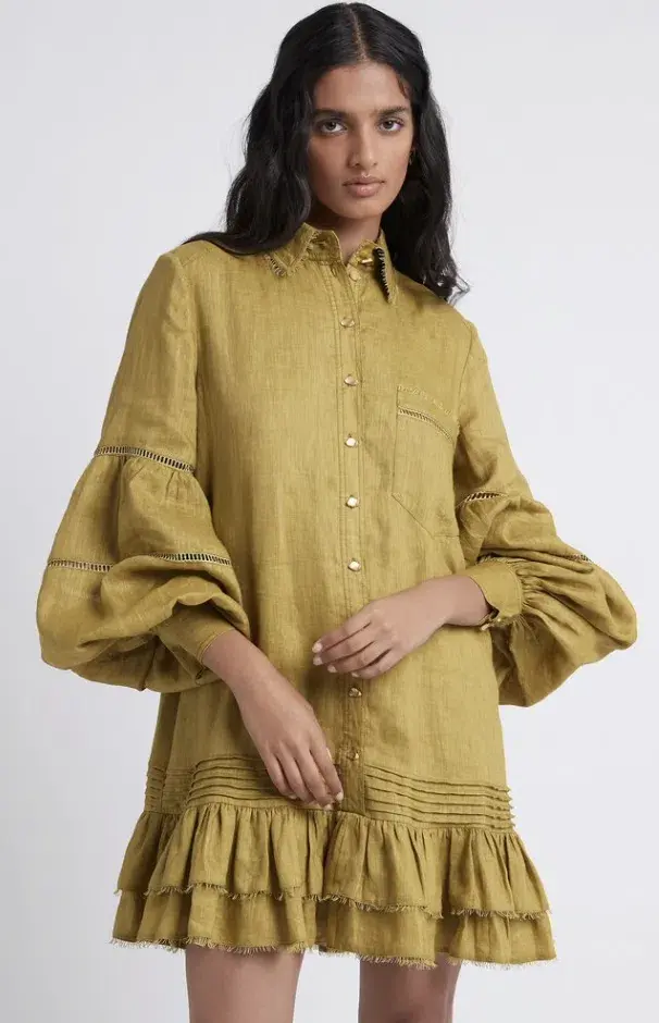 Aje Lotus Shirt Dress in Olive Green - Size 6 - Image 1