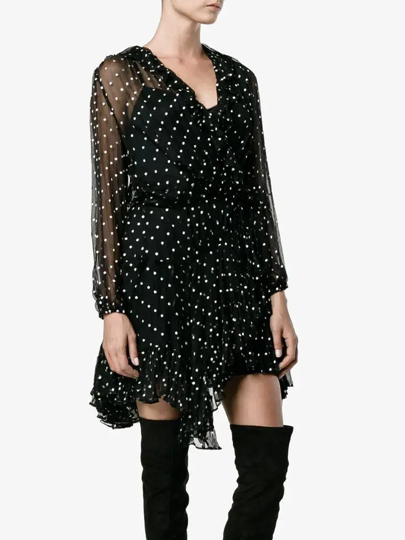 Zimmermann Silk Ruffle Polka Dot Wrap Mini Dress Black Size 8 - Image 1