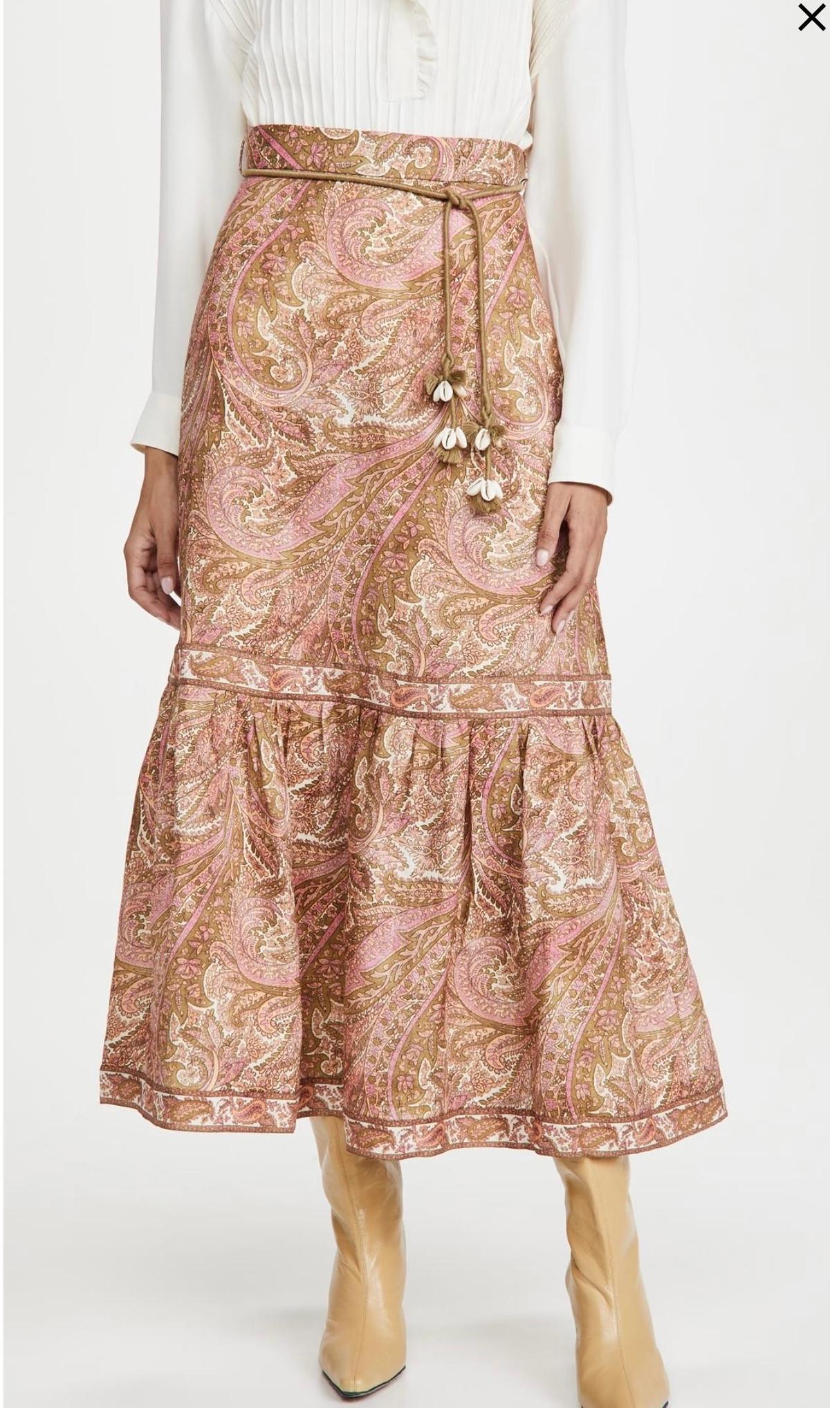 Zimmermann Brighton Linen Midi Skirt Print Size 8 - Image 2