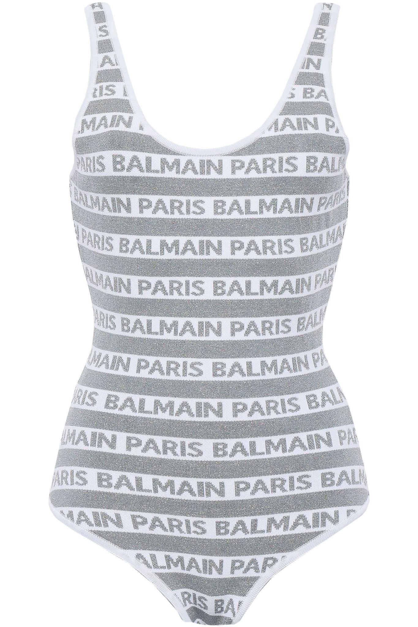 Balmain Metallic Silver Jacquard Logo Bodysuit Size 36 /XS - Image 3