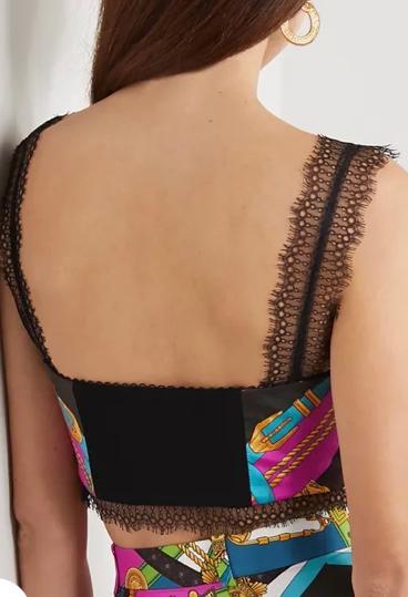 VERSACE Lace-trimmed printed silk-twill bustier top Size 8 - Image 4